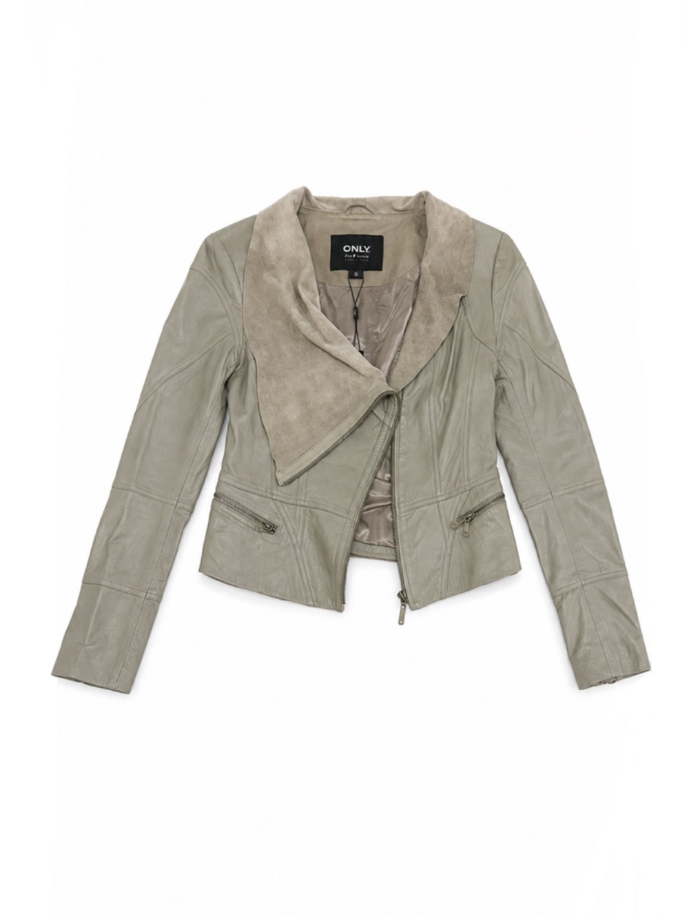 NWT VINTAGE GENUINE LEATHER SUEDE TAUPE ONLY Greige waterfall Jacket Nili Lotan